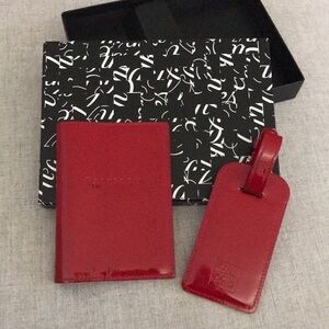 Saks Fifth Avenue Graphic Image Red Patent Leather Passport Cover & Travel Tag